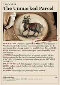 Card face: The Unmarked Parcel, TRICKSTER, CVE-2026-96951