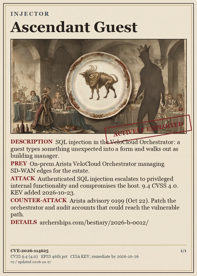 CVE Bestiary card: Ascendant Guest, INJECTOR, CVE-2026-114625