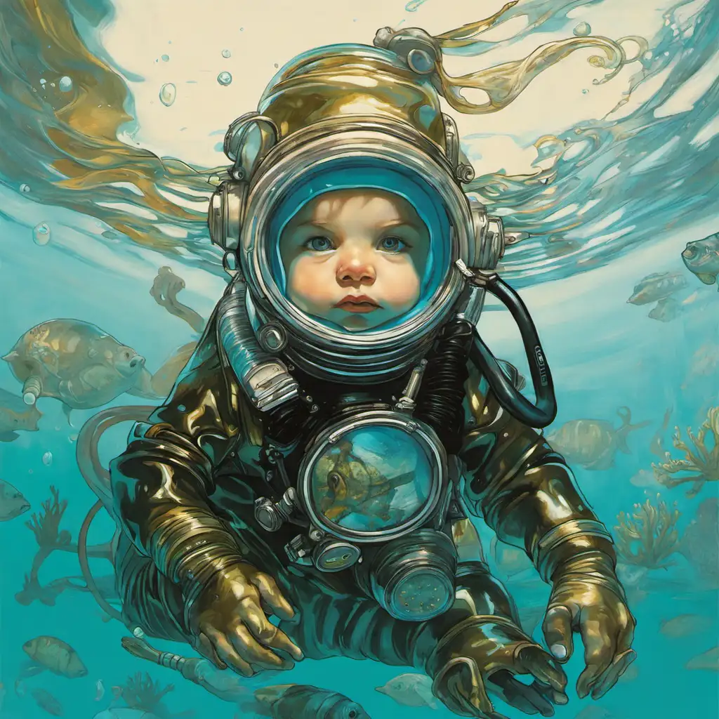 spencer elden nirvana baby weaing scuba gear alphonse mucha on https://sdxl.akash.network/