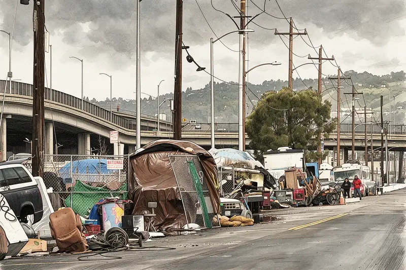 Homeless tent encampment on a city sidewalk