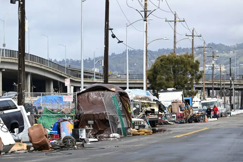 Homeless tent encampment on a city sidewalk