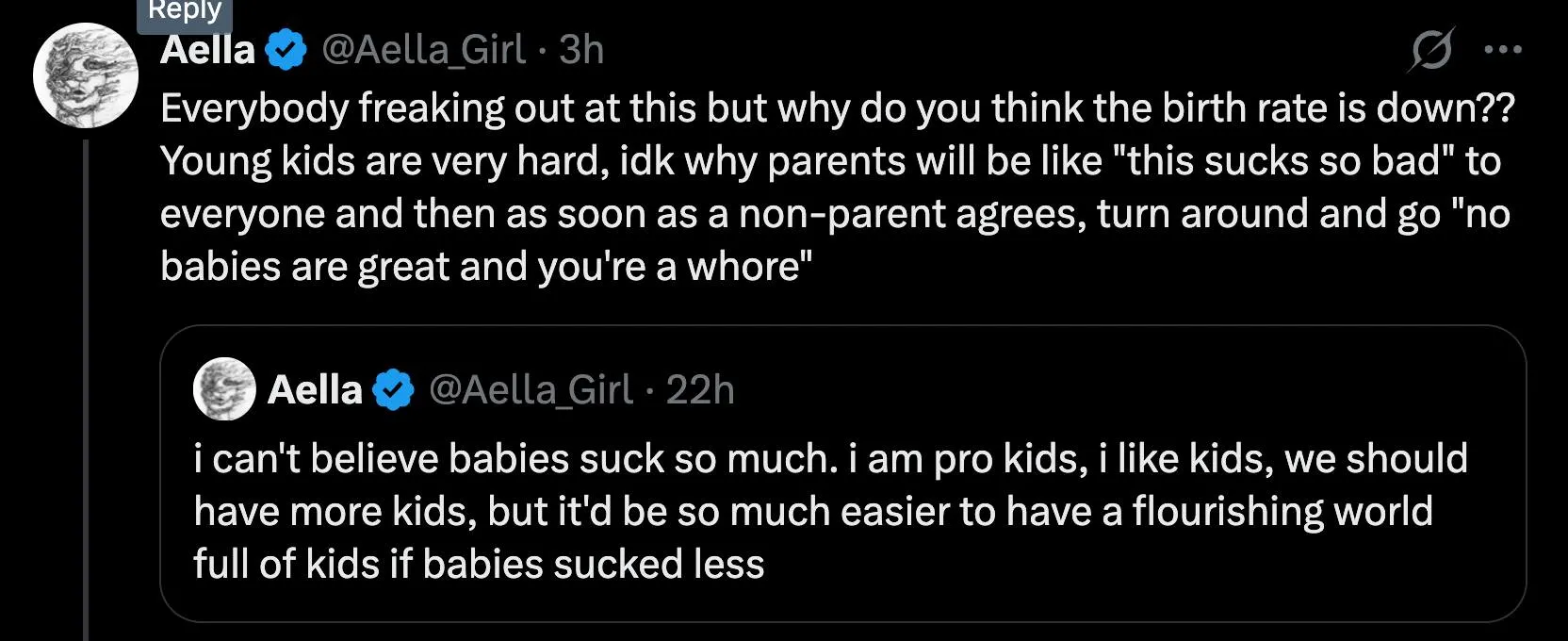 I agree; raising children is unpleasant in many ways. I completely understand why many people are reluctant to have children, given both the direct and opportunity costs.

It is a shame because the people with the best genes (beauty, intelligence, grit, etc.) must pay the highest opportunity costs. As a result, they tend to have fewer children than midwits and dumbasses.

Rather than trying to force women back into the homemaker role, I think we need to:

a. Reduce the costs of raising children.
b. Create better incentives to raise children.
c. Shift the burdens of childcare to people who specialize in childcare as a career.

Farming technology has advanced by many orders of magnitude from the practices of our Neolithic ancestors 12,000 years ago. Modern farms are so productive that we can feed 350 million people easily with only 1% of the population.

By contrast, childrearing technology is still at the hoe-and-scythe subsistence farmer level.

There are many relatively near-term technological advances that would substantially increase the number and quality of children we can have without substantially diminishing the quality of life of existing adults.

Some of these include:

1. Artificial wombs
2. Gametogenesis
3. Robonannies
4. Specialized childrearing corporate structures
5. Child income share agreements
6. Germline genetic engineering
7. Pre-implantation genetic screening / polygenic risk scoring

Instead of going it alone, perhaps you could find or found a community of people who want to make these  