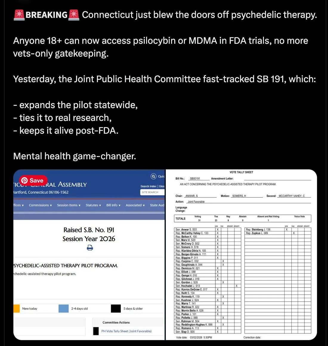 Great news!

Connecticut expanded medical access to psilocybin and MDMA.
