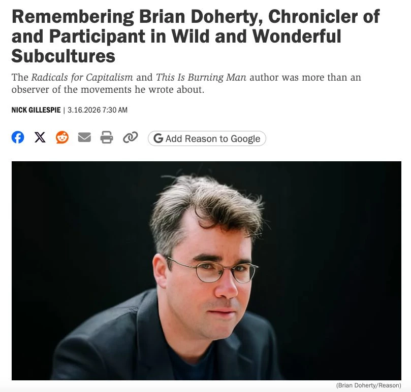 Reason's obituary for Brian Doherty.  Link below.